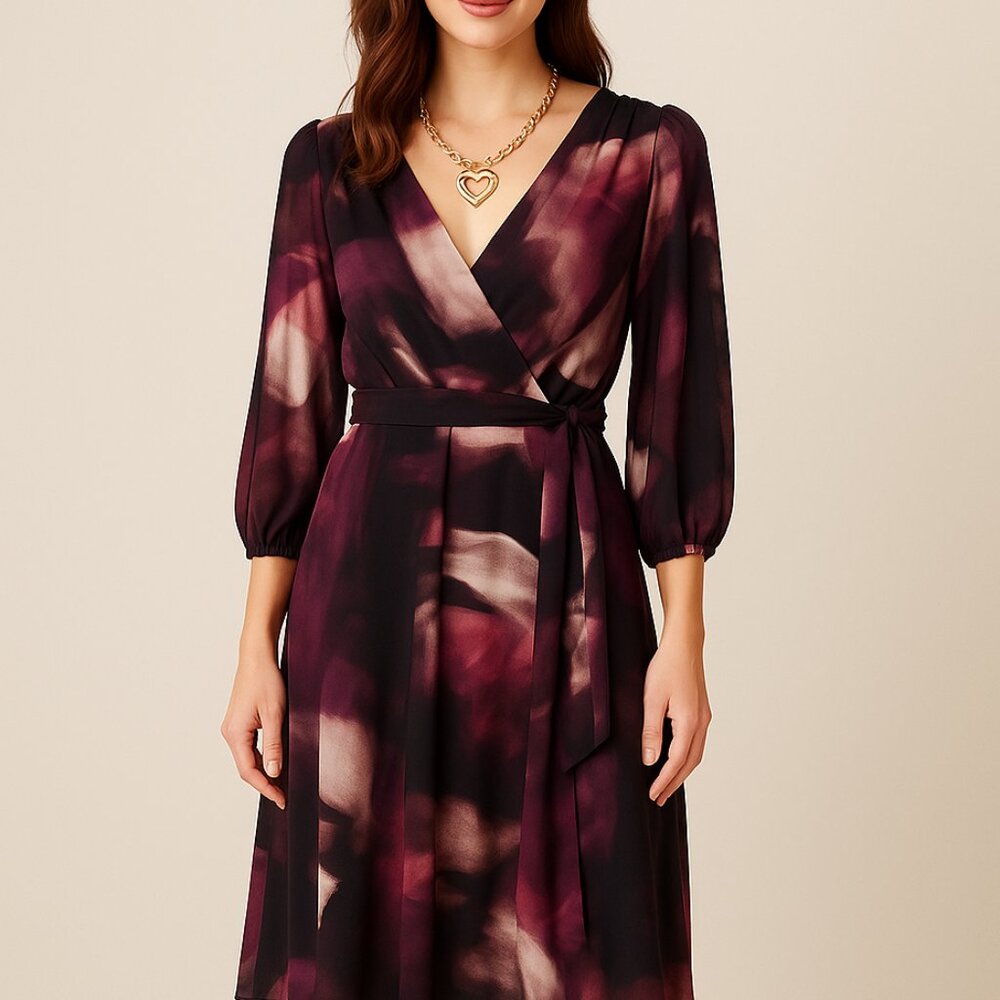 DKNY Floral Abstract Wrap Dress – Size 8